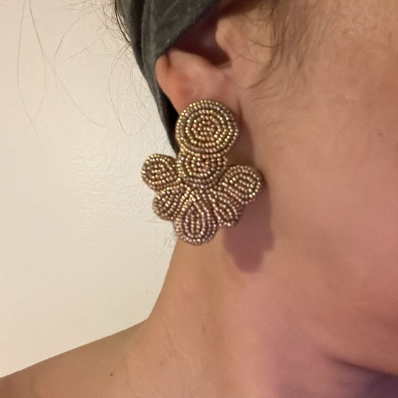 J crew gold beaded/leather drop earrings - Picture 3 of 3